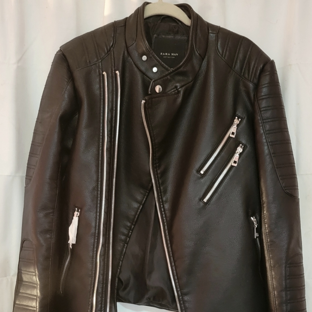 Mens Zara Leather Biker Jacket